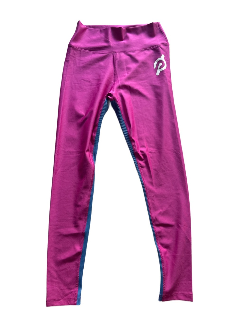 Peloton Fuchsia Leggings with Blue Side Panels Full Length XL